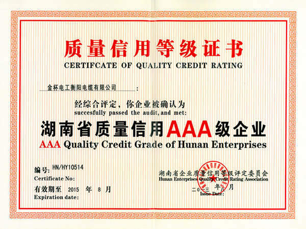 湖南省質量信用AAA級企業